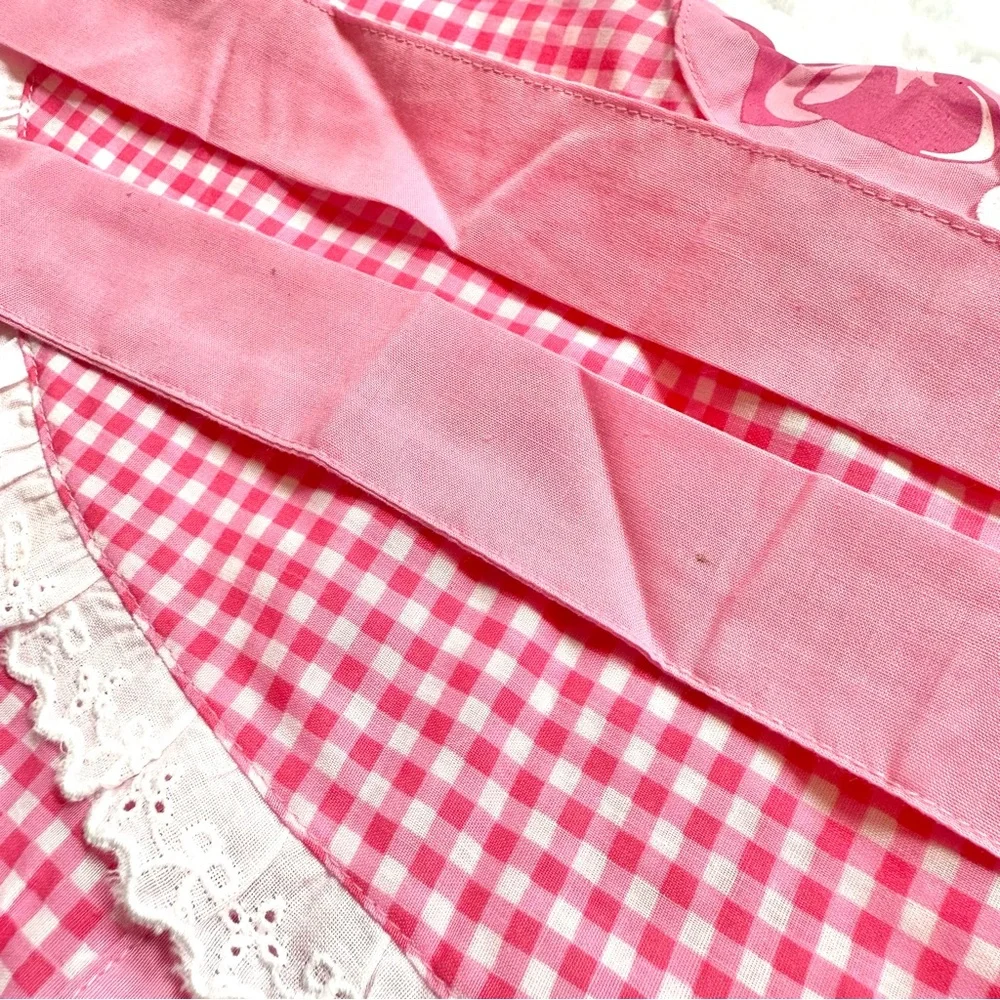 RARE New Mother Garden Usamomo Apron head scarf  130cm pink gingham lace bow